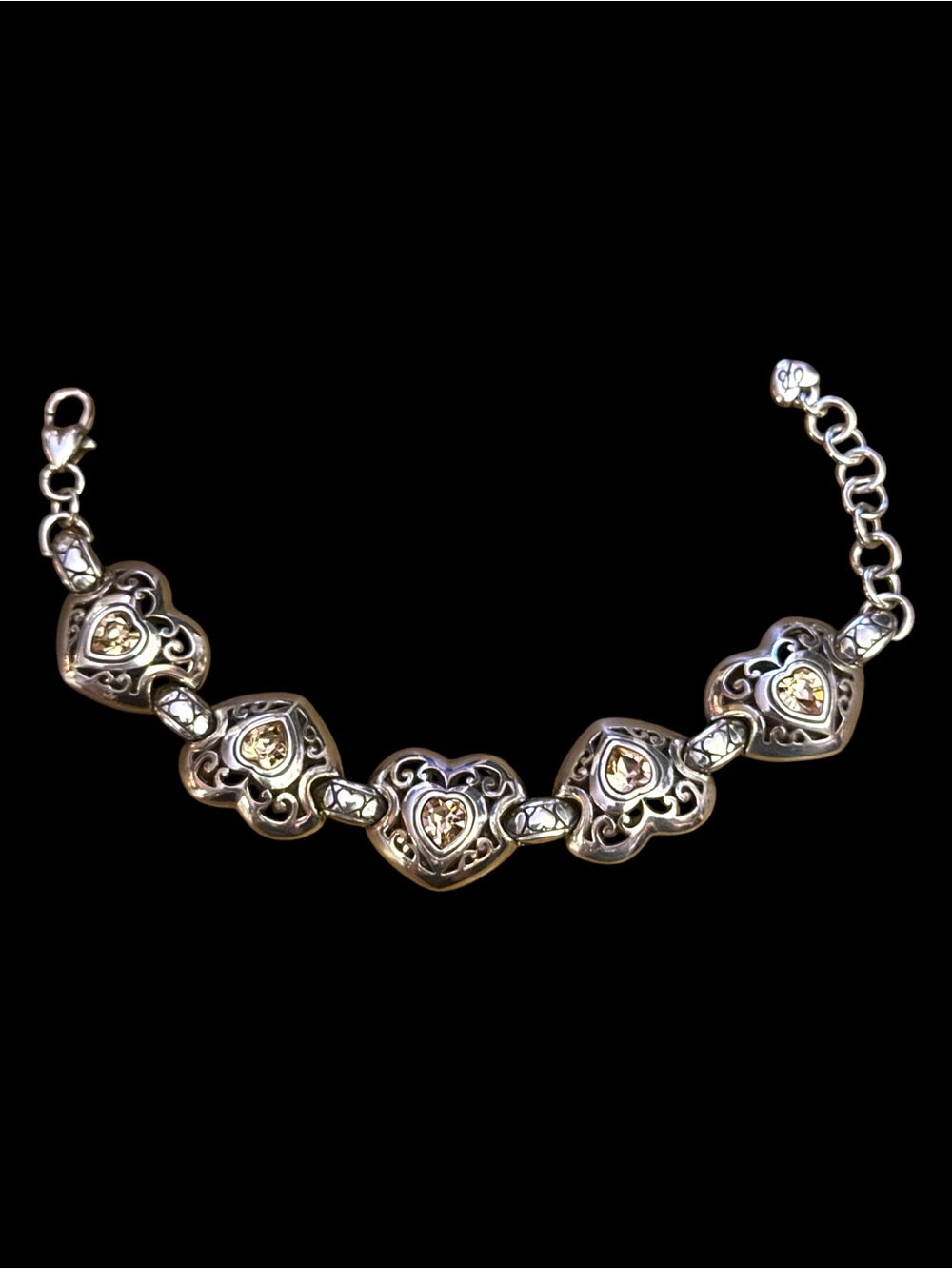 Brighton silver tone crystal heart link bracelet